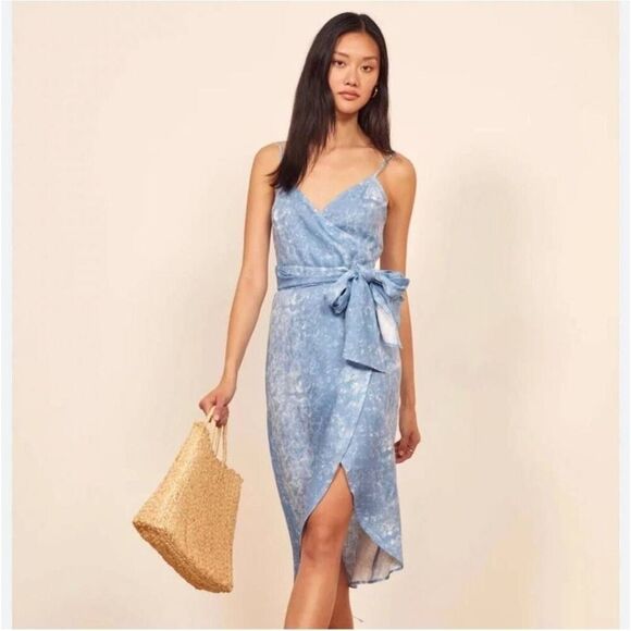 Reformation Court Linen Wrap Dress Sz XS NWOT - Picture 2 of 13